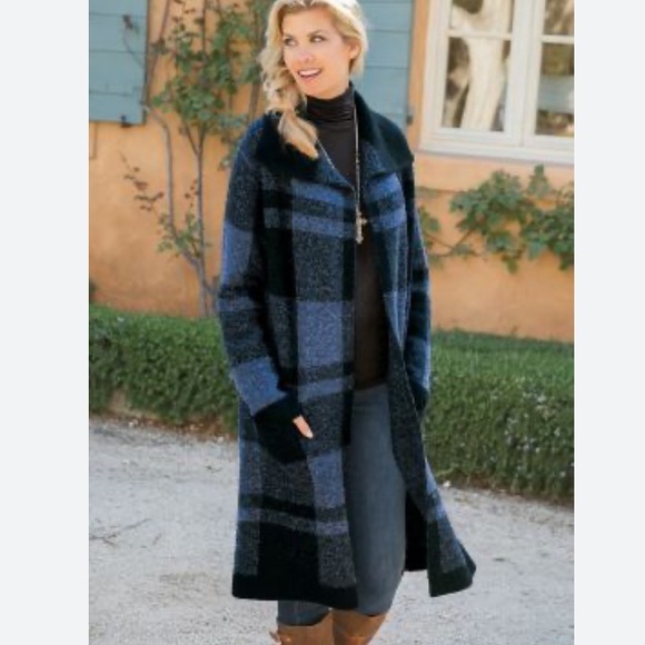 NWT Plaid Open Front Shacket Sweater Jacket Knit Unstructured By Avalin sz Large - Picture 9 of 9